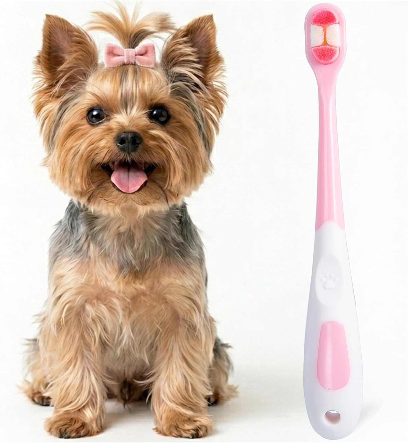 Small Dog Toothbrush, Puppy & Cat Tooth Brushing Kit, Ultra Soft Head Teeth Brush for Kitten & Tiny to Medium Pet, Doggy Toothbrushes Deep Dental Clean, 1 PCS, Pink