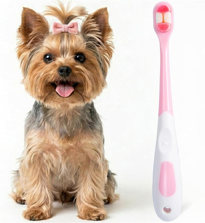 Small Dog Toothbrush, Puppy & Cat Tooth Brushing Kit, Ultra Soft Head Teeth Brush for Kitten & Tiny to Medium Pet, Doggy Toothbrushes Deep Dental Clean, 1 PCS, Pink