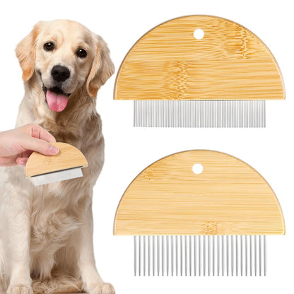 2 Pack Eye Comb for Small Dogs, Bamboo Cat Flea Eye Tear Stain Remover Comb, Pet Grooming Combs with Wide Fine Teeth Shedding Detangling Brush for Cat Hair Daily Care