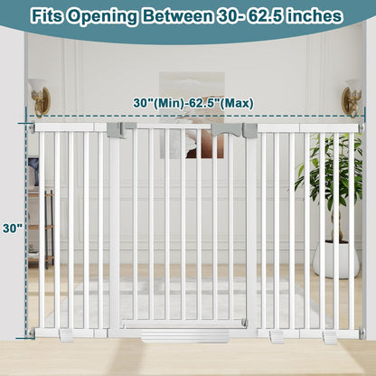 41" Extra Tall Dog Gate Indoor,30-62.5" Wide Heavy Duty Pet Gate for Doorways,Baby Gate with Walk Through and Auto Close, Pressure Mounted, Suitable for Stairs,Kitchen,White