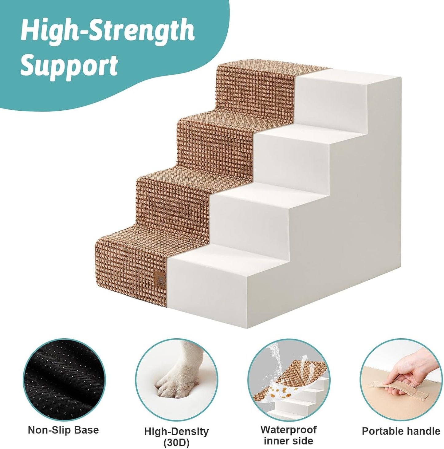 COZY KISS Dog Stairs for Small Dogs, 4 Tier Wider Pet Stairs for Couch and Beds, 17.7" H Non-Slip Dog Steps for Old Cats, Puppy, Small Medium Dogs, 17.7x23.6x17.7 inch, Beige