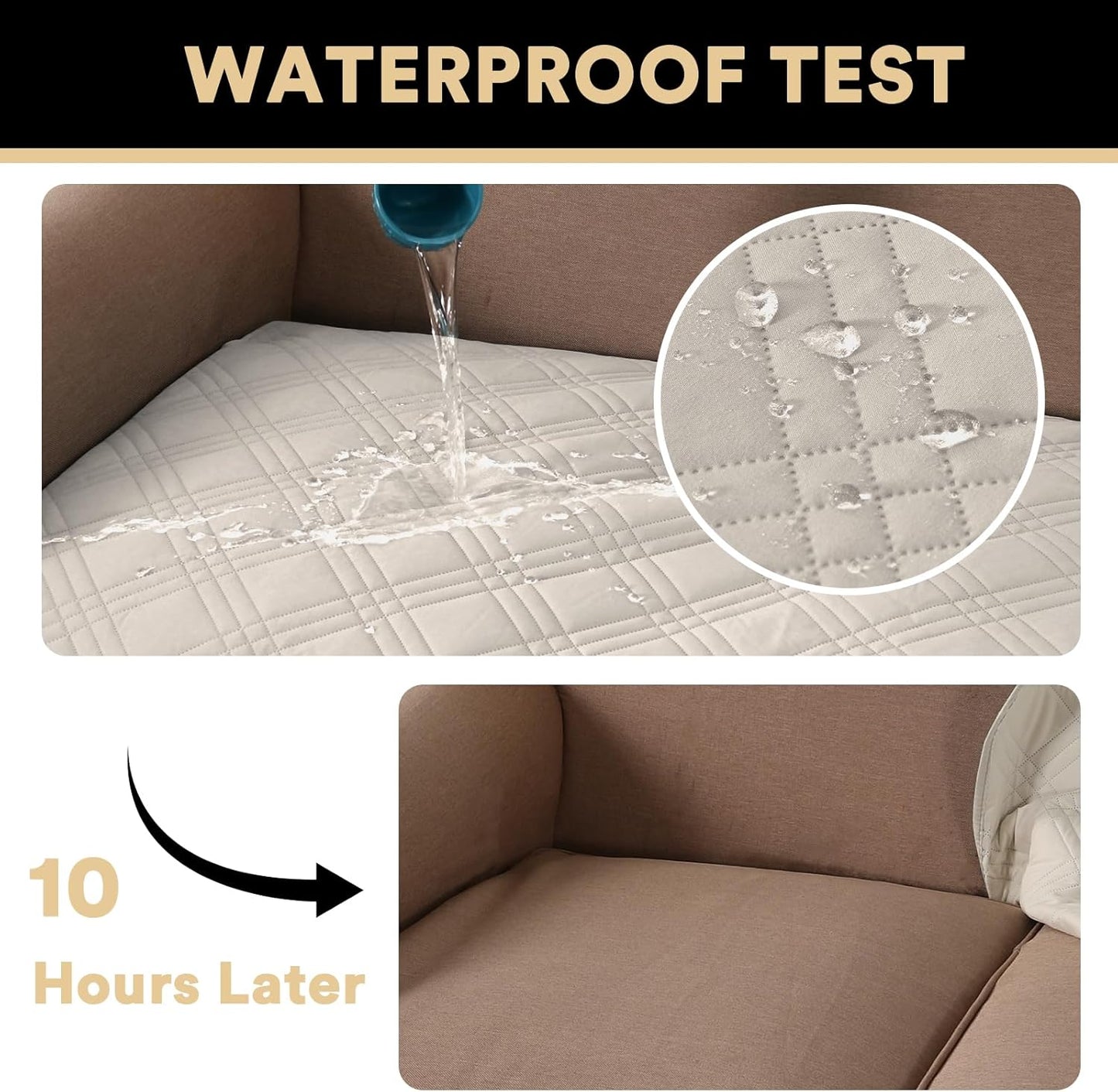 PrinceDeco 100% Waterproof Couch Cover for 3 Cushion Couch Sofa Pet Friendly Non-Slip Couch Cover for Dogs Washable Water Resistant Furniture Protector with Elastic Straps(Sofa 68", French Oak)