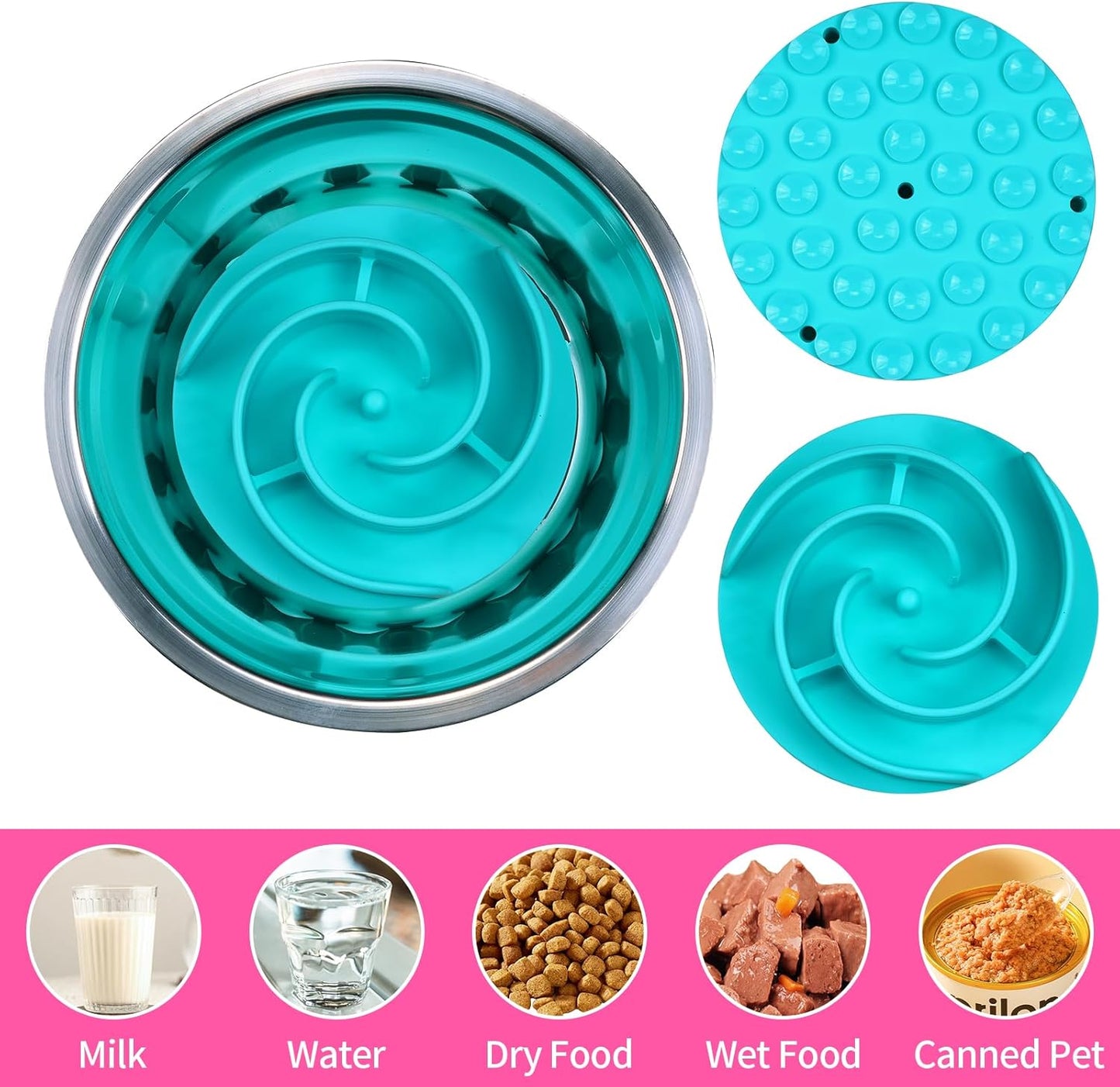 Slow Feeder Dog Bowls Insert, Bestalk Soft Silicone Slow Eating Feeder Insert with Suction Cups for Small, Medium and Large Dogs, Fit into Basic and Elevated Dog Bowls, Dark Blue