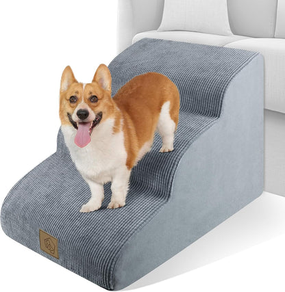 Mestuel 2-Tiers Extended Dog Stairs Steps for Couch Sofa, Dog Stairs for Small Dogs, Pet Stairs Ramp Ladder Friendly to Small Old Joint Injury Dogs Cats,Non-Slip & Washable,Blue