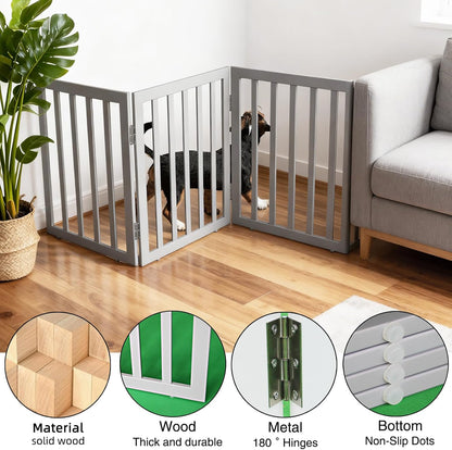ZJSF Freestanding Indoor Dog Gate for House Foldable Wood Brown Puppy Gate for Doorways Pet Gate for Stairs Extra Wide Pet Fence 24" Height 2 Panels