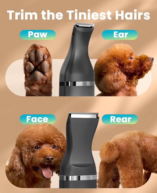 oneisall Dog Clippers with Double Blades,Cordless Small Pet Hair Grooming Trimmer,Low Noise for Trimming Dog's Hair Around Paws, Eyes, Ears, Face, Rump (White)
