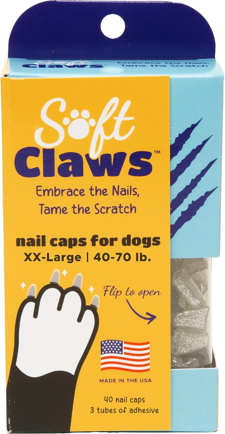 Soft Claws Nail Caps for Dogs with Non-Slip Design Made in USA - 40 Dog Nail Covers for Long-Lasting Protection of Floors and Furniture - Silver, XX-Large