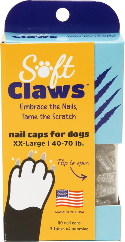 Soft Claws Nail Caps for Dogs with Non-Slip Design Made in USA - 40 Dog Nail Covers for Long-Lasting Protection of Floors and Furniture - Silver, XX-Large