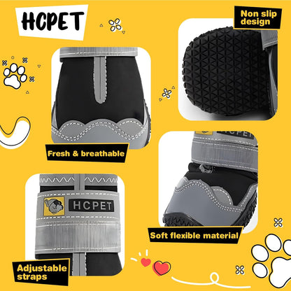 Hcpet Dog Shoes for Dogs, Dog Booties for Dogs, Anti-Slip Dog Boots & Paw Protectors for Hot Pavement Winter Snow Hiking with Reflective Straps Khaki Size 6, 4PCS