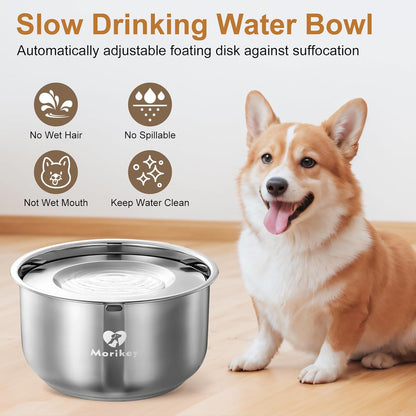 Dog Water Bowl No Spill, 4.5L/1.2 Gallon Slow Drinking Dog Water Bowl, Stainless Steel Pet Water Dispenser with Floating Disk, Spill Proof & Dishwasher Safe