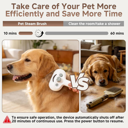 Pet Steam Brush for Dog & Cat - Pet comb leave-inserum for Shedding & Hair Removal - Self Cleaning Spray Comb with Mist for Long Haired Pets - Includes 2*Waterless Shampoo, Grey