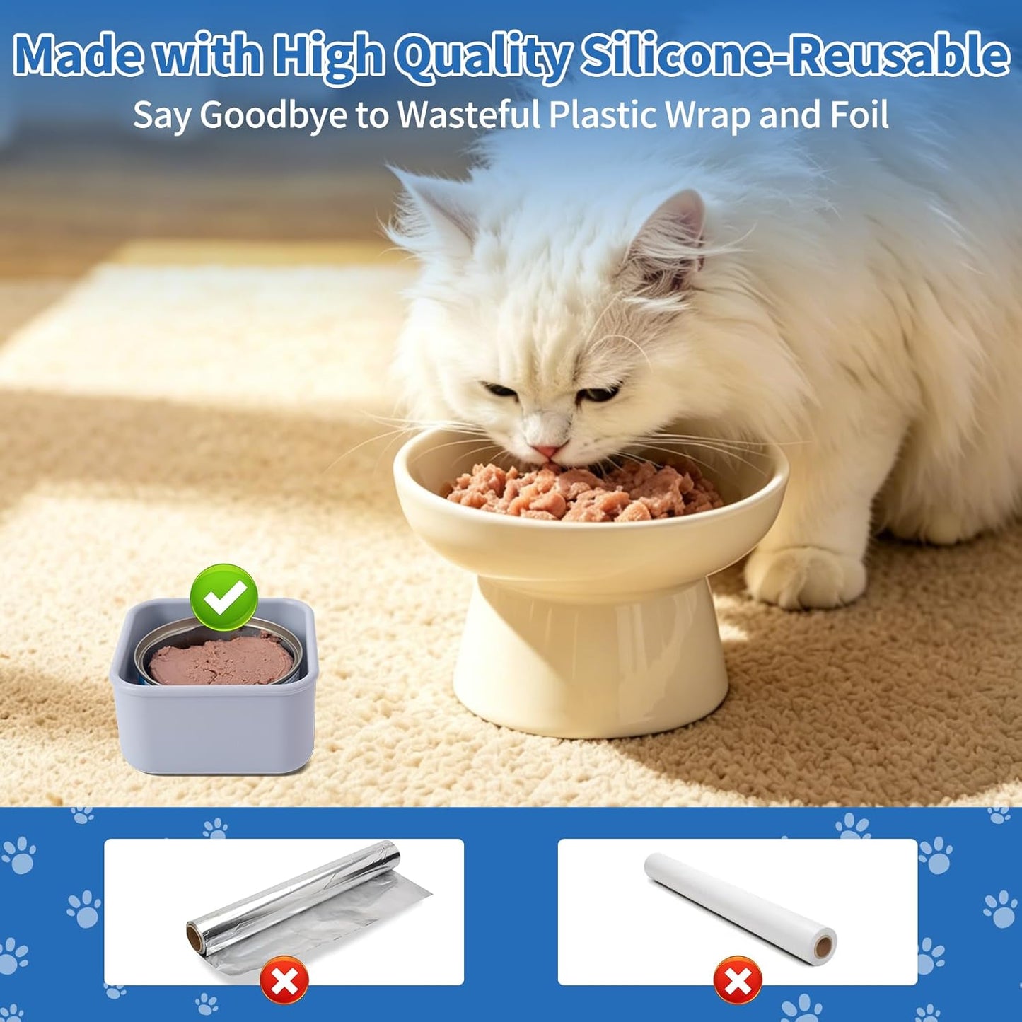 SLSON Cat Can Cover 5.5 oz Canned Food Storage Container, 2Pack Silicone Can Sealer with Airtight Lids Compatible with 5.5oz Friskies & 3.5oz Cesar Pet Cans for Fridge to Keep Fresh (Beige and Grey)