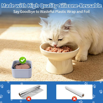SLSON Cat Can Cover 5.5 oz Canned Food Storage Container, 2Pack Silicone Can Sealer with Airtight Lids Compatible with 5.5oz Friskies & 3.5oz Cesar Pet Cans for Fridge to Keep Fresh (Beige and Grey)