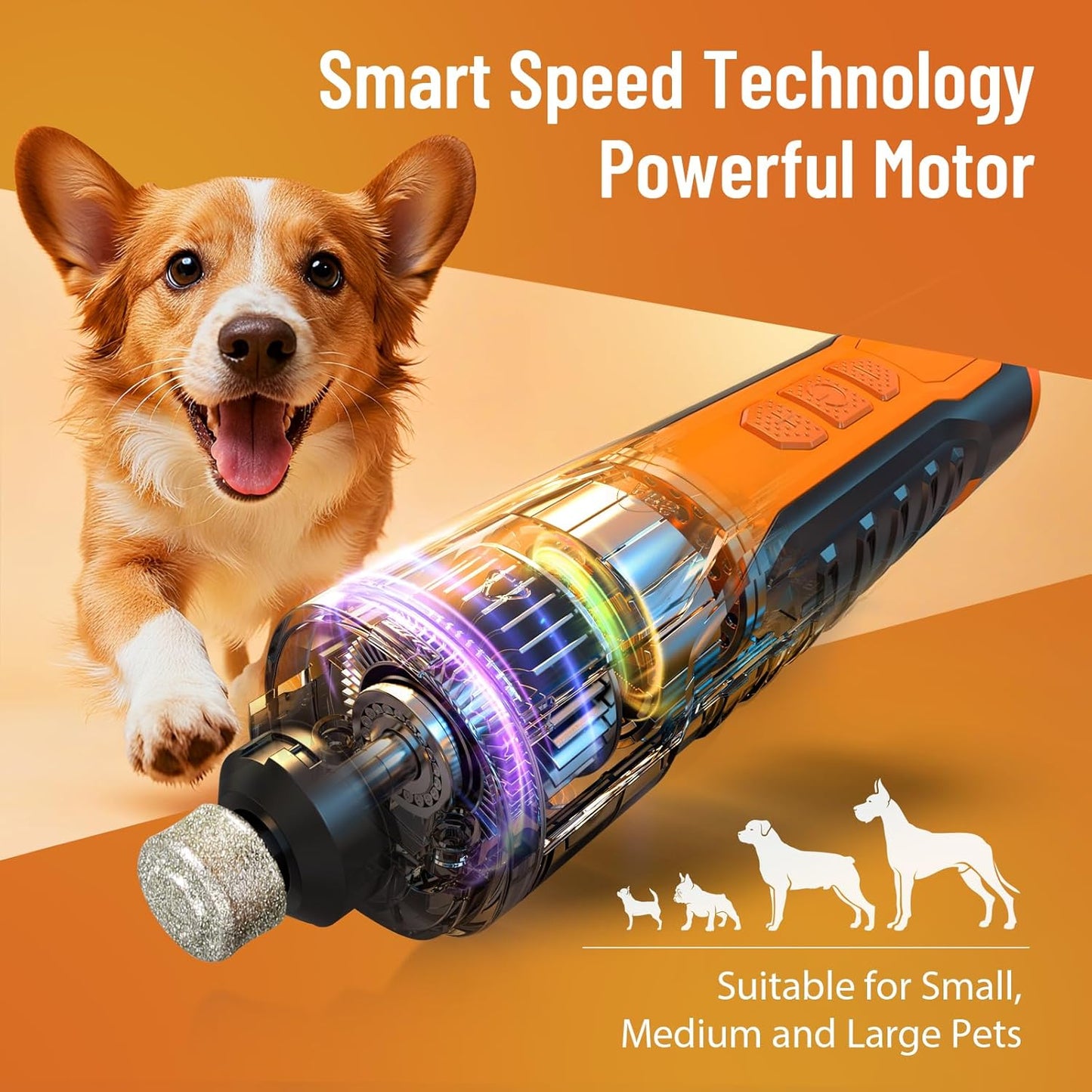 Electric Dog Nail Grinder: 5-Speed Quiet Dog Nail Trimmer with LED Light, Adjustable Safety Guard, Rechargeable Cordless Design for Small to Large Dogs & Cats(Black)