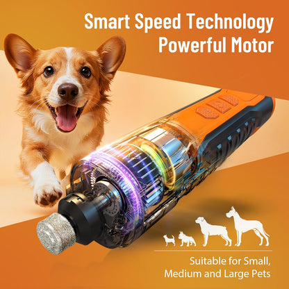 Electric Dog Nail Grinder: 5-Speed Quiet Dog Nail Trimmer with LED Light, Adjustable Safety Guard, Rechargeable Cordless Design for Small to Large Dogs & Cats(Black)