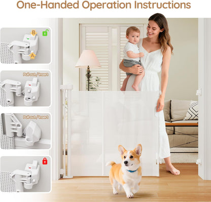 Miumoon One-Hand Operation Retractable Baby Gates, 71 inch Retractable Gate with Reinforced Strip Design to Prevent Crawling Through, 6 FT Retractable Dog Gate for Stairs, Doorways, Hallways