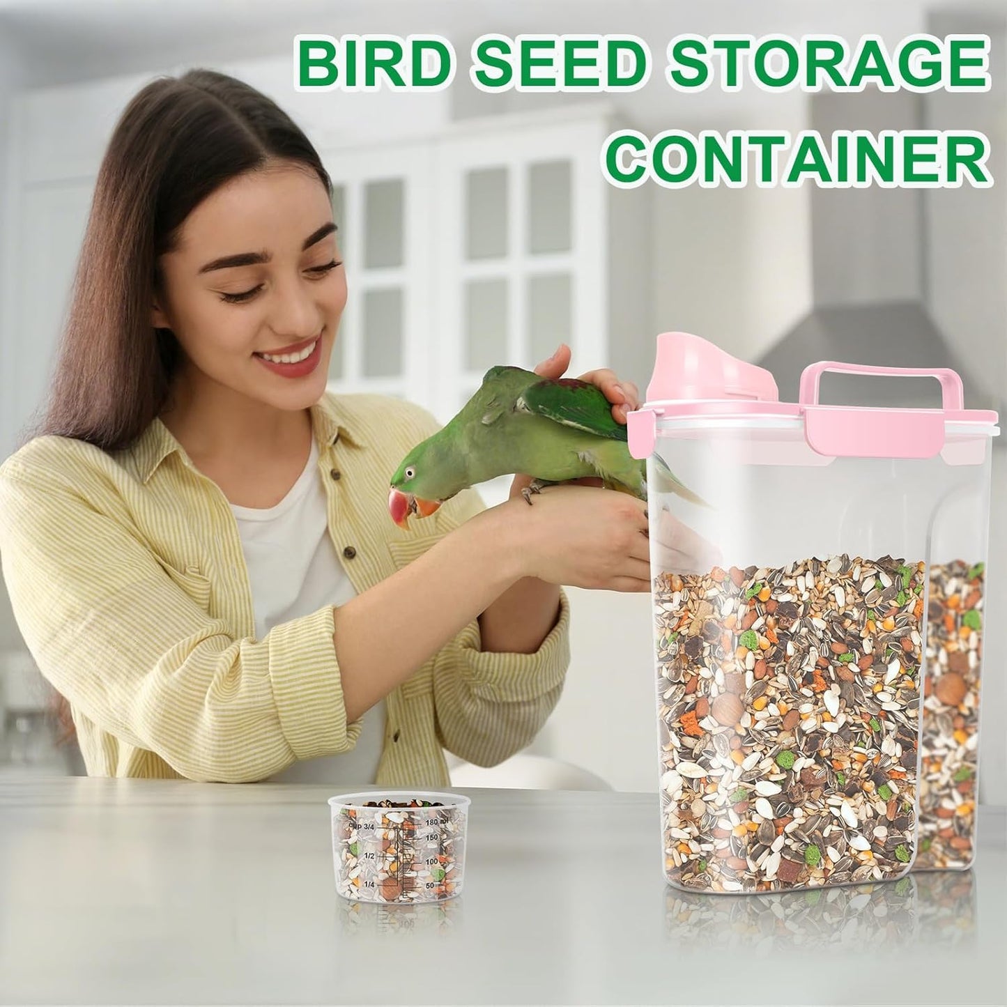 TBMax Dog Food Storage Container 5-7 lbs, Airtight Cat Food Container with Larger Spout & Measuring Cup, Portable Pet Food Storage Dispenser for Small Animal Kibble Storage, Bird Seed Container