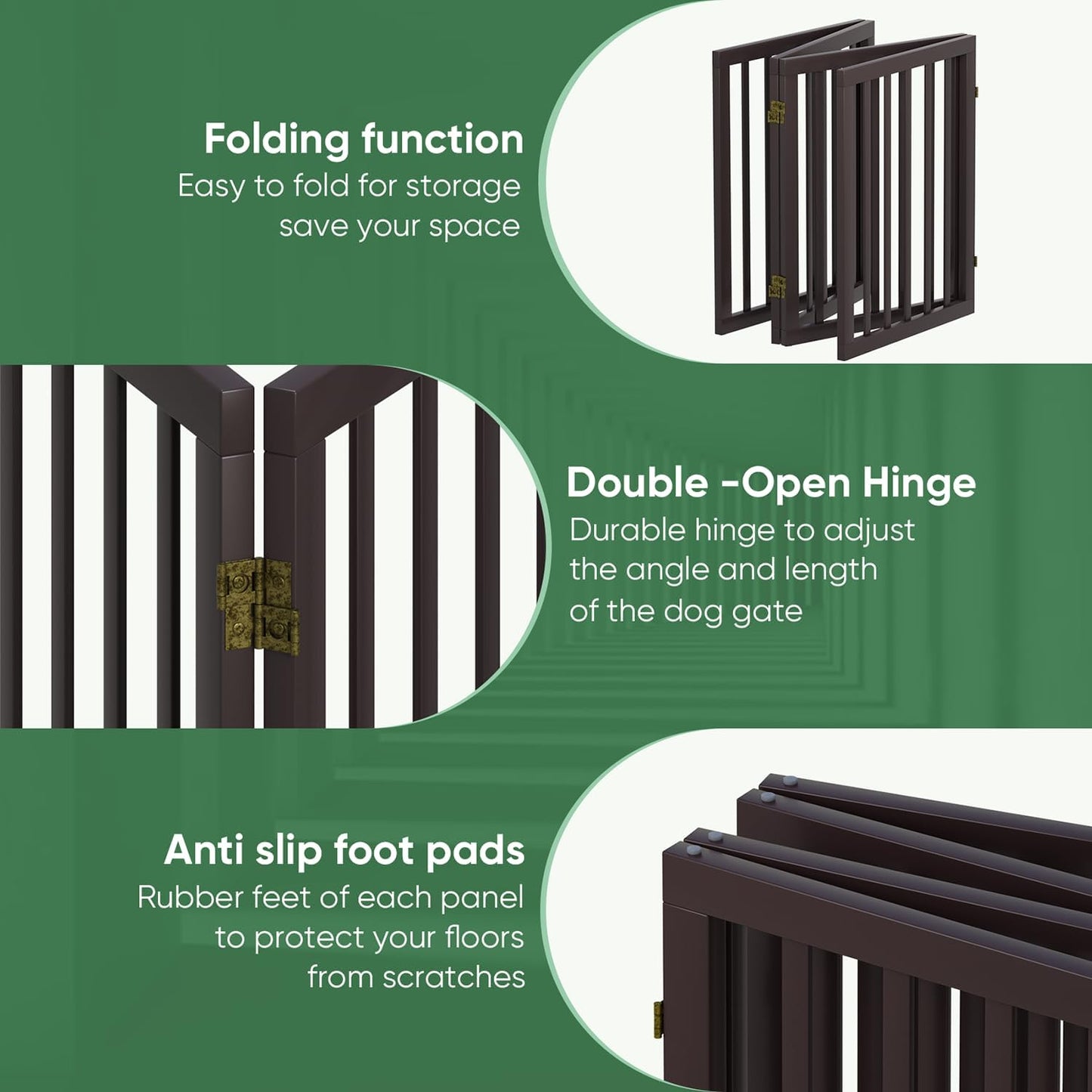Freestanding Foldable Dog Gate - 4 Panel Room Divider with Metal Support Feet (Black)