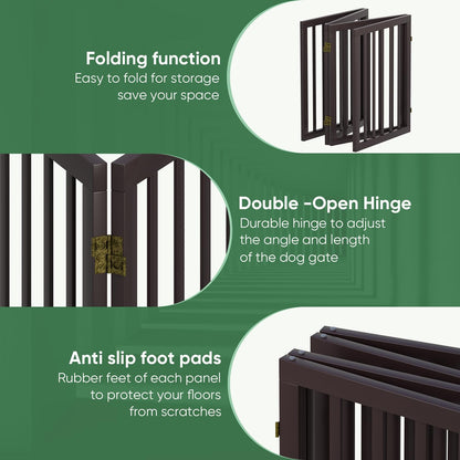 Freestanding Foldable Dog Gate - 4 Panel Room Divider with Metal Support Feet (Black)
