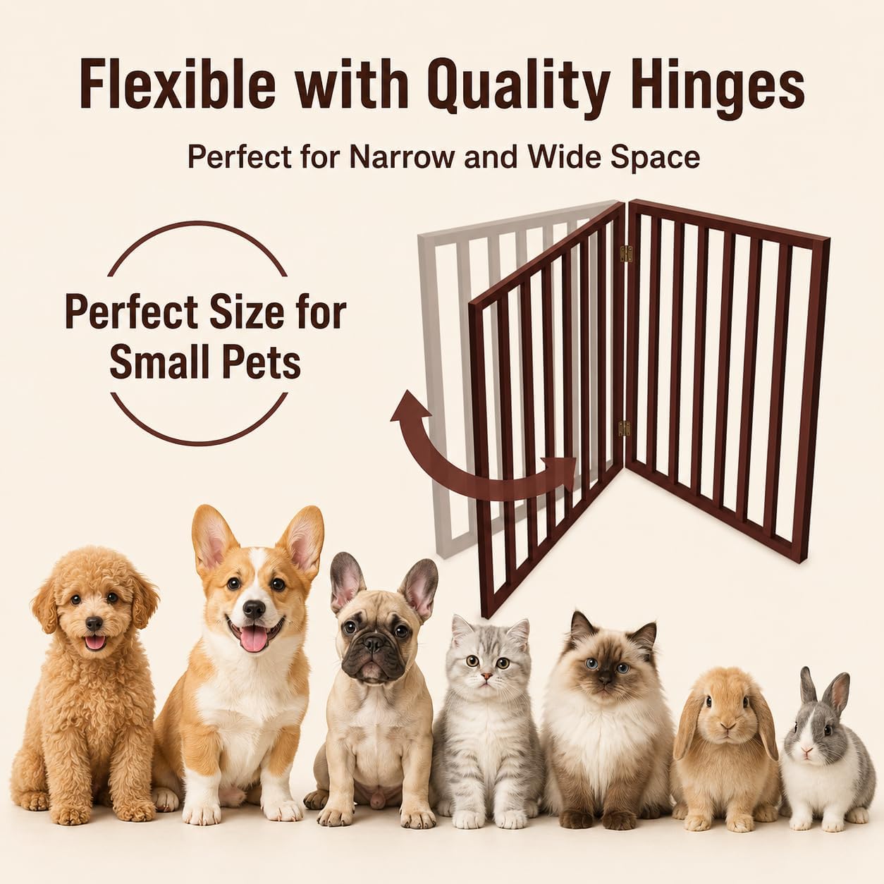 Japard Dog Gate 2 Panels - Foldable Indoor Fence Freestanding with Support Feet, 24 in Tall 35.4" Wide, Small Pets, Cats, Rabbits, Puppy, Lightweight 4 lbs (Wood Brown, Mahogany)