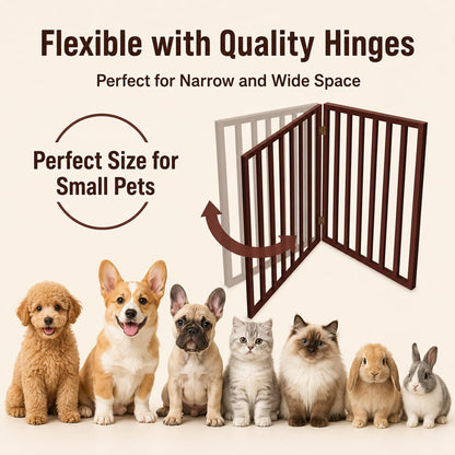 Japard Dog Gate 2 Panels - Foldable Indoor Fence Freestanding with Support Feet, 24 in Tall 35.4" Wide, Small Pets, Cats, Rabbits, Puppy, Lightweight 4 lbs (Wood Brown, Mahogany)