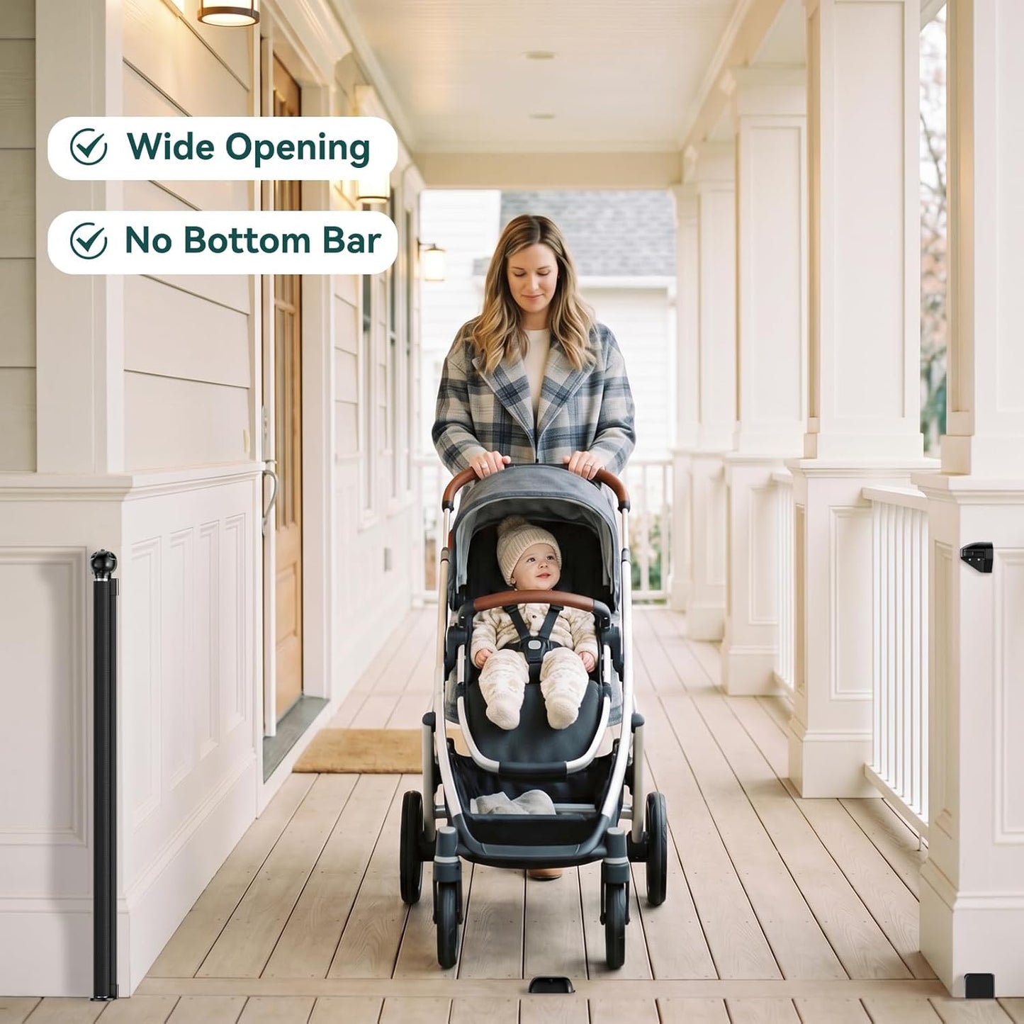 Babepai Retractable Baby Gates for Stairs, Retractable Dog Gate for Indoor/Outdoor Use | Child Gates for Doorways, Deck, Porch, Hallways, Patio (White, 55" Wide 34" Height)