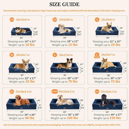 Comfort Expression Orthopedic Dog Bed for Extra Large Dogs 42x30 Inch, Waterproof Egg Crate Foam XL Pet Bed with Removable Bolsters, Dog Couch with Washable Cover & Non-Slip Bottom, Grey - Colors B