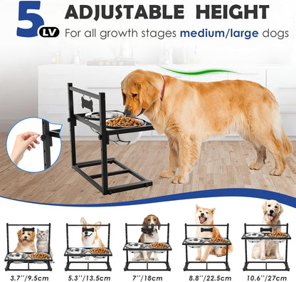 ADENGL 1.6 Gallon Elevated Dog Water Bowl for Large Dogs, 4-Height Adjustable (13–18'') Raised Stainless Steel Bowl with Spill-Proof Mat & Sturdy Metal Stand, Easy-Clean Feeder for Indoor/Outdoor Use