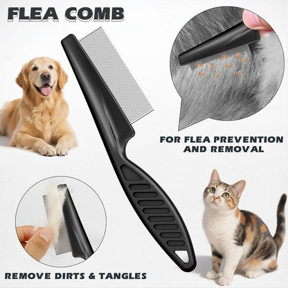 3PCS Pet Grooming Rake & Metal Comb & Flea Comb for Cats and Dogs, Double-Sided Dematting Tool, Extra-Wide Deshedding Dog Brush for Long Hair to Effectively Remove Tangles, Knots and Mats (Blue)