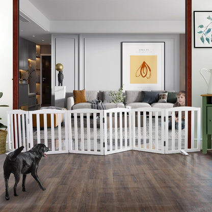 ZJSF Foldable Freestanding Indoor Dog Gate for House Wood White Long Pet Gates Dog Fence for Stairs Puppy Gates for Hallways,Pet Fence, Puppy Gate,Support Feet Included 24 "Height-3 Panels