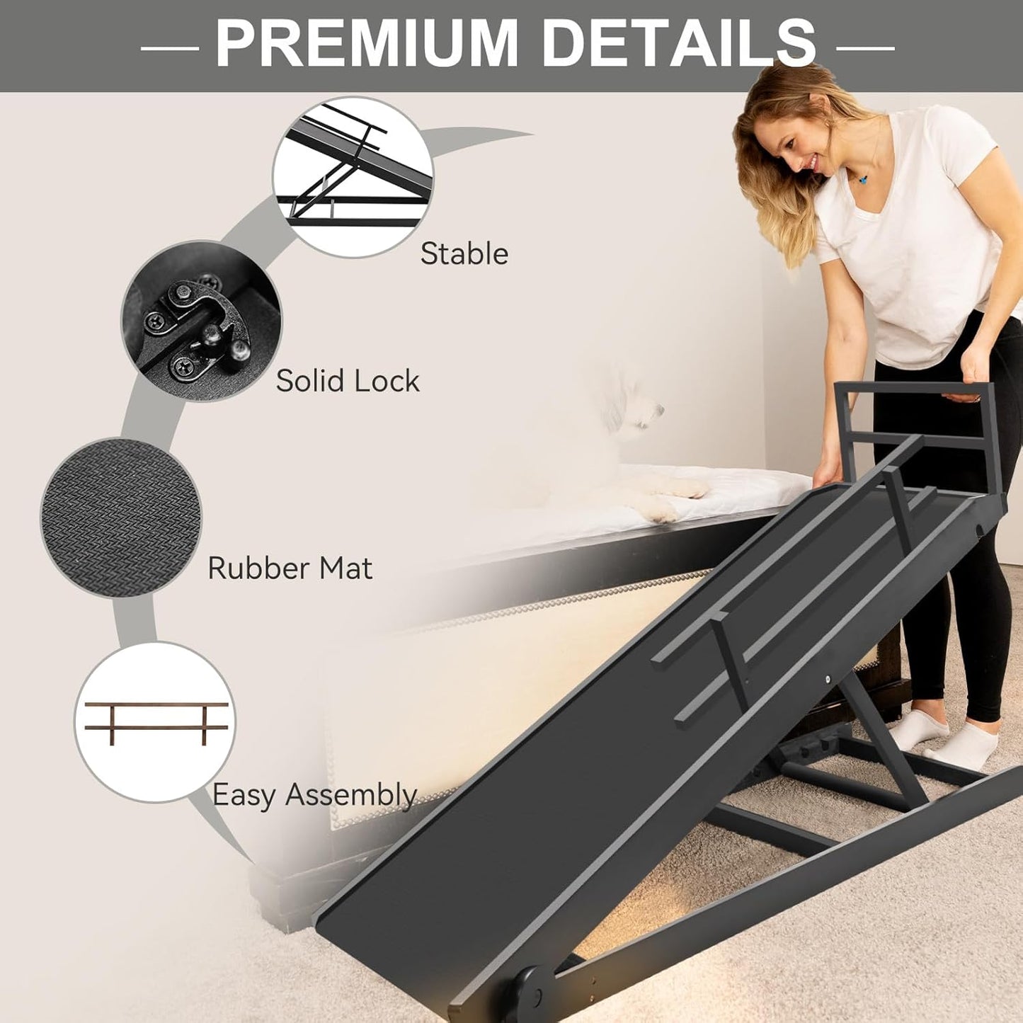 ABORON Antislip Dog Ramp, Adjustable Folding Pet Ramp for Small & Large Old Dogs & Cats, High Traction Portable Rubber Paw Ramps, Supports up to 200 lbs, Used for Bed Couch SUV, 39.3'' Long