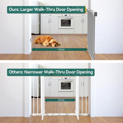 Babelio Baby Gate for Stairs, Kitchen & Doorways, 26-43" W 28" H No Bottom Bar| Easy Installation| One-Handed Operation| Auto-Close| Hardware Mount (Drill Needed) Safety Dog/Pet Gate Indoor (White)