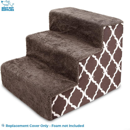 Best Pet Supplies Foam Pet Steps Cover for Small Dogs and Cats, Portable Ramp Stairs for Couch, Sofa, and High Bed Climbing (Cover Only) - Ash Gray Linen, 3-Step (Cover Only)