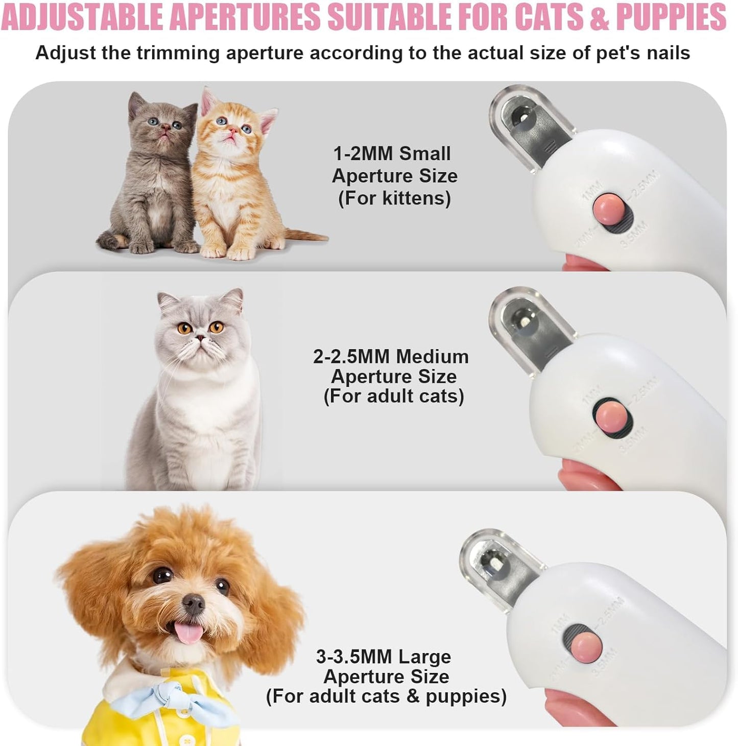 Cat Nail Clipper and Trimmer with 3 Adjustable Safety Levels Trimming Hole, Professional Indoor Kitten Supplies, Puppy Grooming Tools, with Debris Catcher & Hidden Nail File Blue