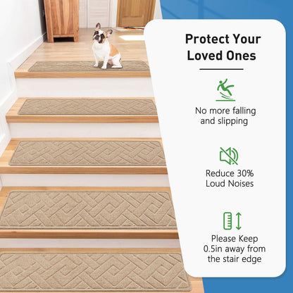 Non Slip Stair Treads for Wooden Steps,15 Pack 8" X 30" Stairs Carpet Treads Indoor with Reusable Peel and Stick Adhesive for Kids Elders and Pets