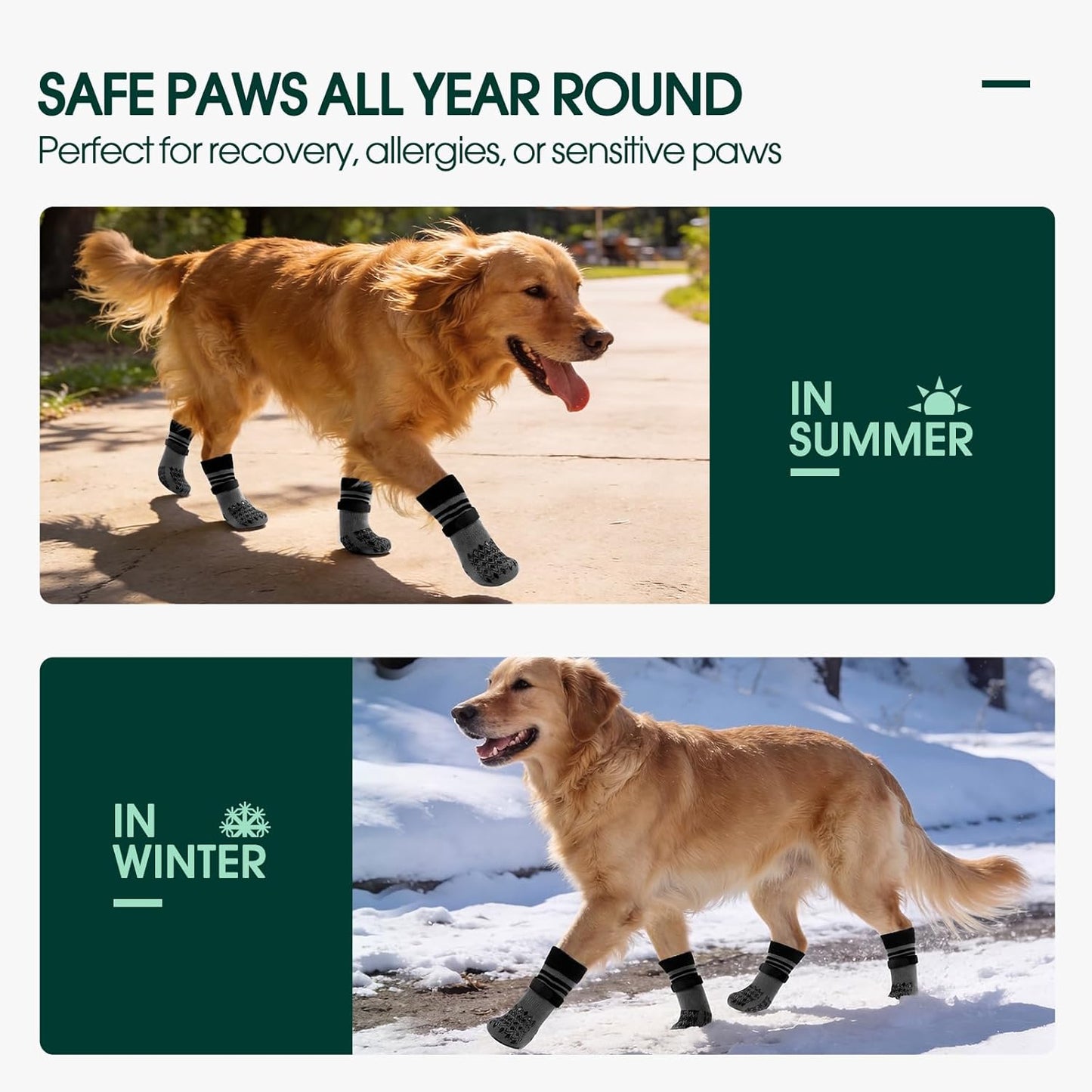 Kuoser Non Slip Dog Socks for Hardwood Floors, Dog Grippy Socks with Double-Sided Traction, Anti Slip Dogs Booties Paw Protectors to Prevent Licking Paws for Small Medium Large Senior Dogs, 4 Pack-M