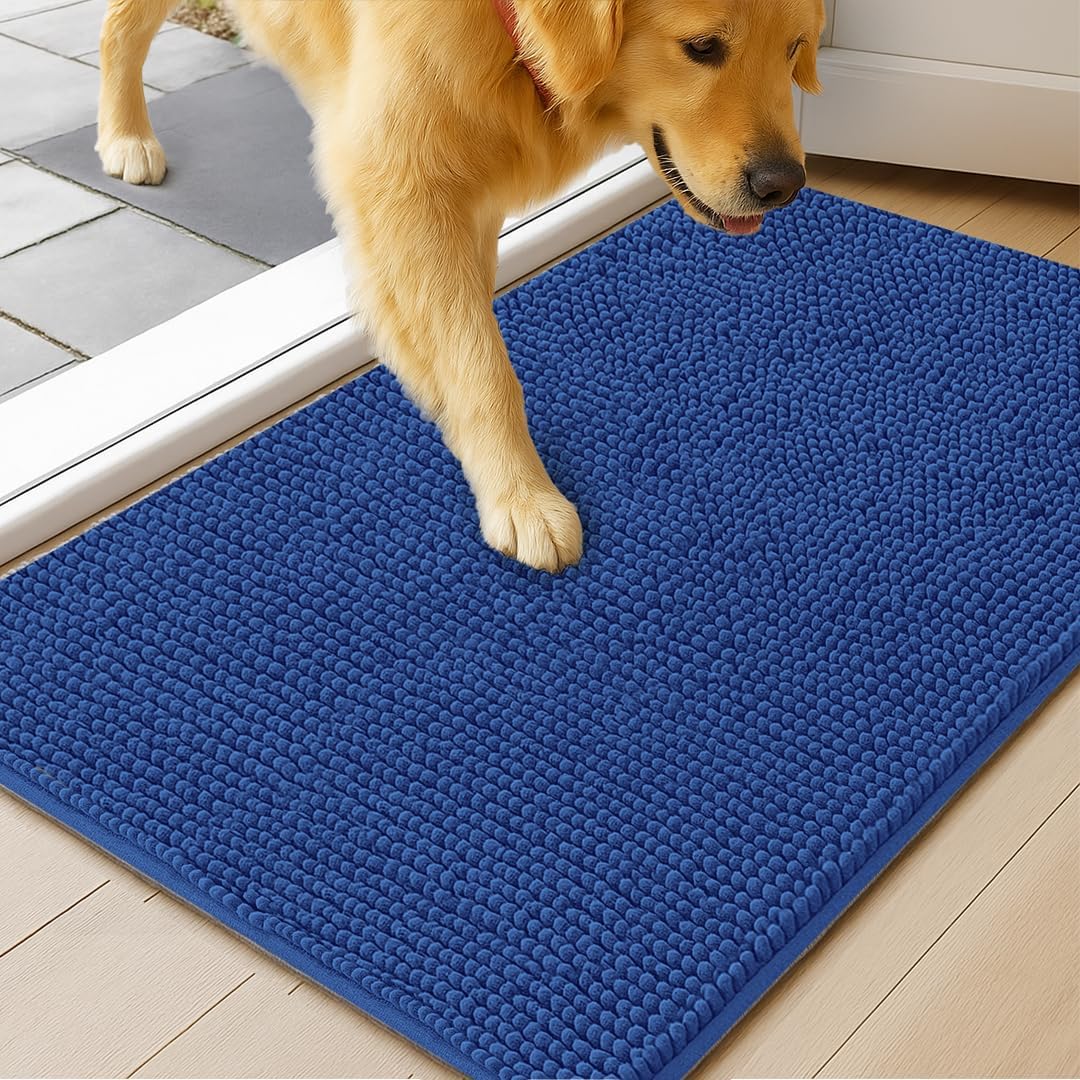 MudGuard Mat™ Dog Door Mat for Muddy Paws, Super Absorbent Microfiber, Non-Slip Indoor Mat, Quick Dry Chenille Mud Mat for Dogs & Entryway, Washable, Grey 19" x 30"