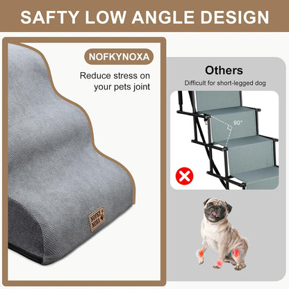 4-Step Dog Stairs for Small Dogs & Cats, 13.8" H Non-Slip Pet Steps with Side Storage Pocket, Sturdy High Density Foam Dog Ramp for Sofa, Couch & Chair, Washable Cover, Grey