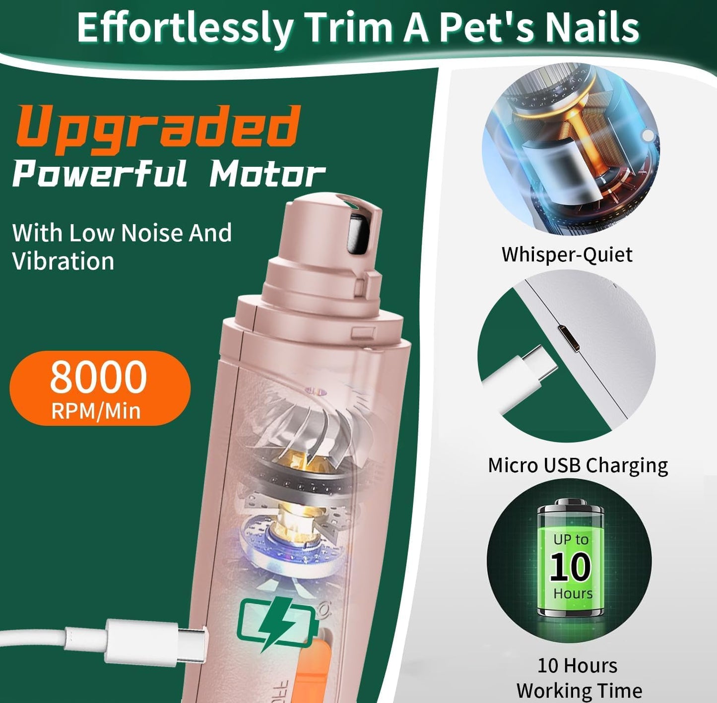 2 in 1 Dog Nail Clippers & Cat Nail Clippers Trimmers for Large Medium Small Dogs Cats Claw Trimmer Quick Sensor and Safety Guard USB Rechargeable Dogs Nail Trimmer with Catcher & 2 LED Lights