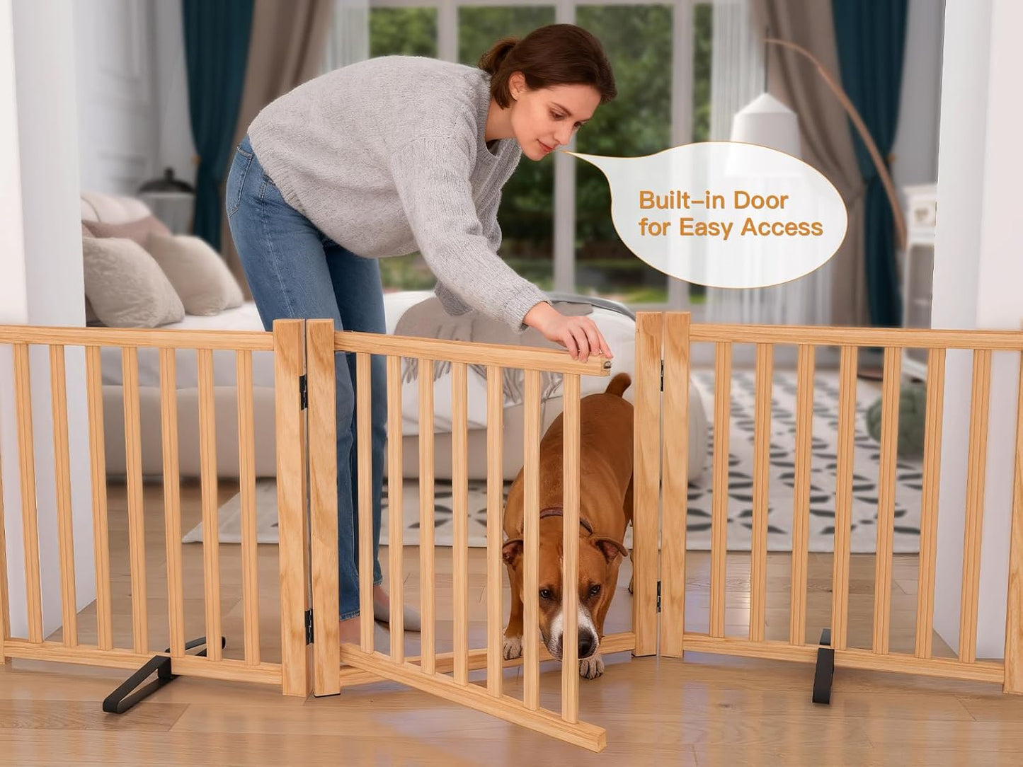 YOCAN Non-Painted Wood FreeStanding Pet Gate for Dogs,Wooden Dog Gates for Doorways, Stairs,The House, Dog Fences Indoor Puppy Gate-2 Panel H:23”