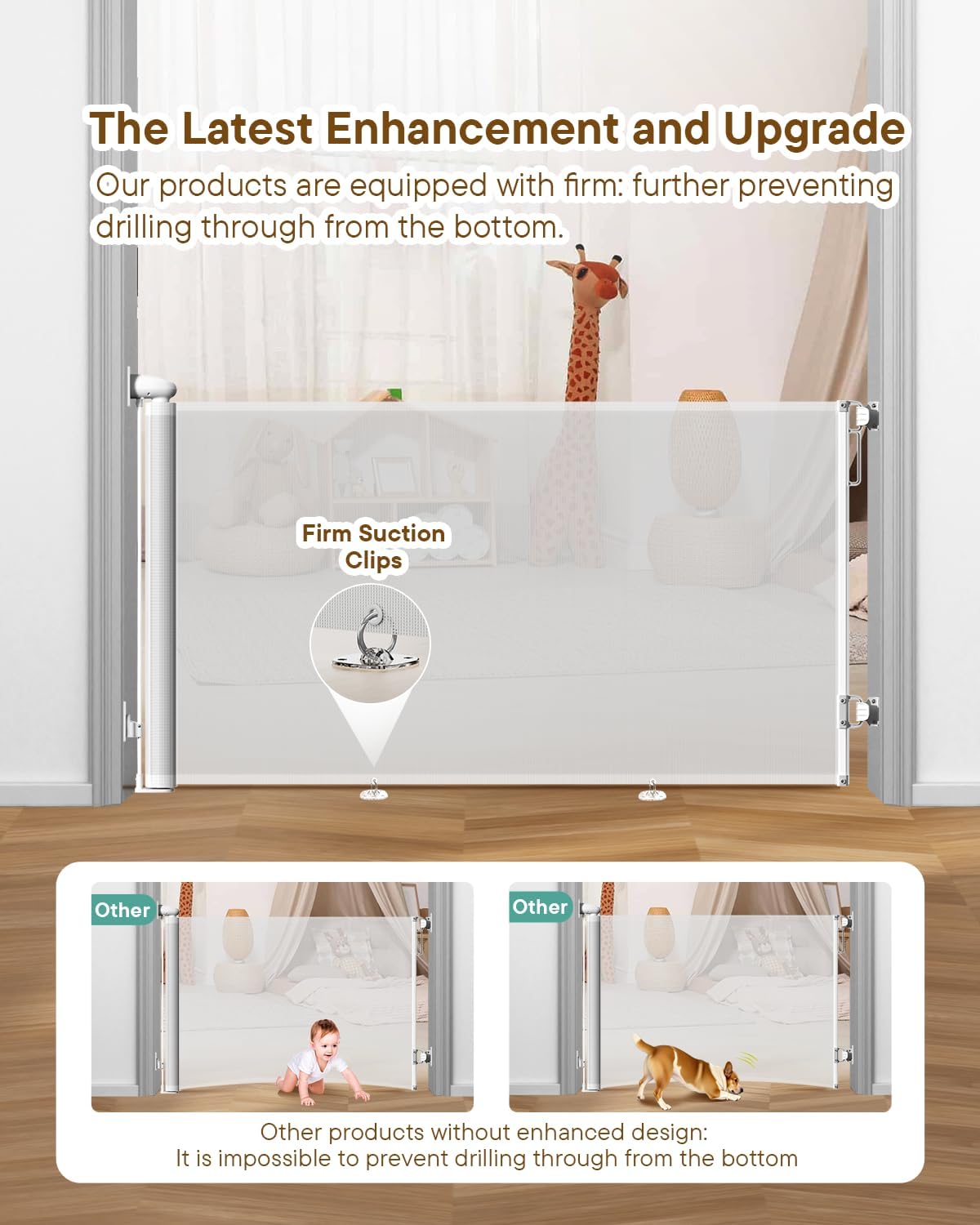 Retractable Baby Gate - 55" Wide Mesh Pet Gate with Anti-Crawling Hook, Safety Lock, One-Hand Operation, 34" Tall Baby Gate for Stairs, Doorways, Hallways, Garage, Indoor Outdoor, Black