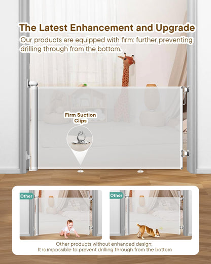 Retractable Baby Gate - 55" Wide Mesh Pet Gate with Anti-Crawling Hook, Safety Lock, One-Hand Operation, 34" Tall Baby Gate for Stairs, Doorways, Hallways, Garage, Indoor Outdoor, Black