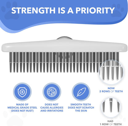 DOGI Deshedding Brush Comb - Undercoat Rake for Dogs, Cats, Short, Long Hair Coats - Double Row Stainless Steel Pins - Reduce Shedding by 90% (Green)