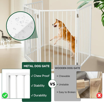 Snagle Paw Full Metal Freestanding Dog Gate,Indoor Dog Gate with Floor Protect Support Feet, 40x24 Inches Foldable Dogs Barrier for Stairs, Hallways and Doorways (24'' H 2 Panel, White