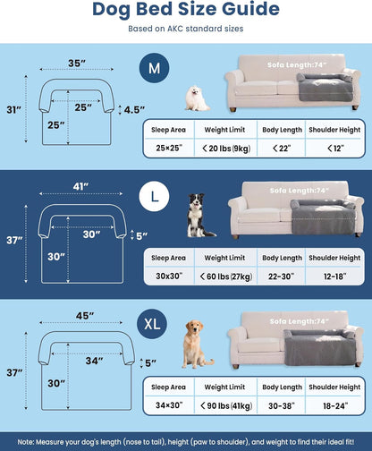 Calming Large Dog Bed for Couch, 41 x 37 inch Removable Couch Cover for Dogs Washable, Non-Slip Fluffy Plush Dog Sofa Mat for Furniture Protector - Grey