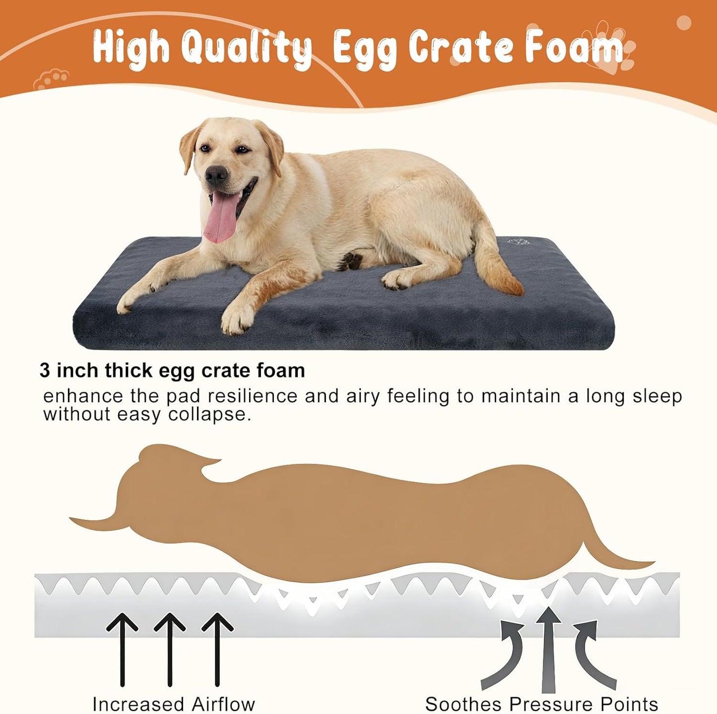 EMPSIGN Stylish Dog Bed Mat Dog Crate Pad Mattress Reversible (Cool & Warm), Water Proof Linings, Removable Machine Washable Cover, Firm Support Pet Crate Bed for Small to XX-Large Dogs, Grey