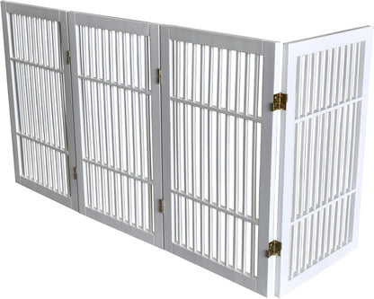 Urnporium Freestanding Wooden Dog Gate for Doorways – Foldable Acacia Wood Pet Gate, No Drill Portable Indoor/Outdoor Puppy Fence Barrier (White Pet Gate, 3 Panel 24" Tall)