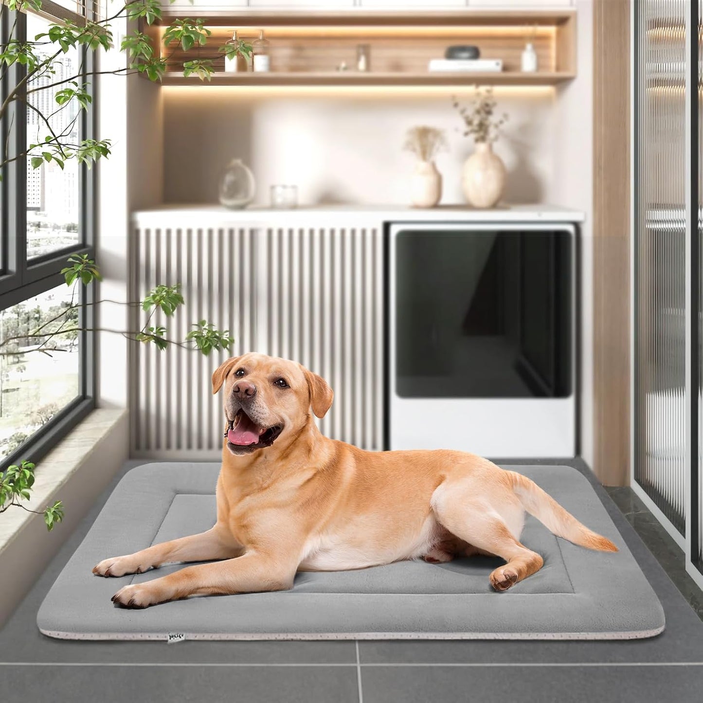 Large Dog Bed Soft Dog Crate Pad Mat 42 in Non-Slip Bottom Washable Dog Sleeping Mattress Pet Beds Cat Bed Kennel Pad, Dark Gray