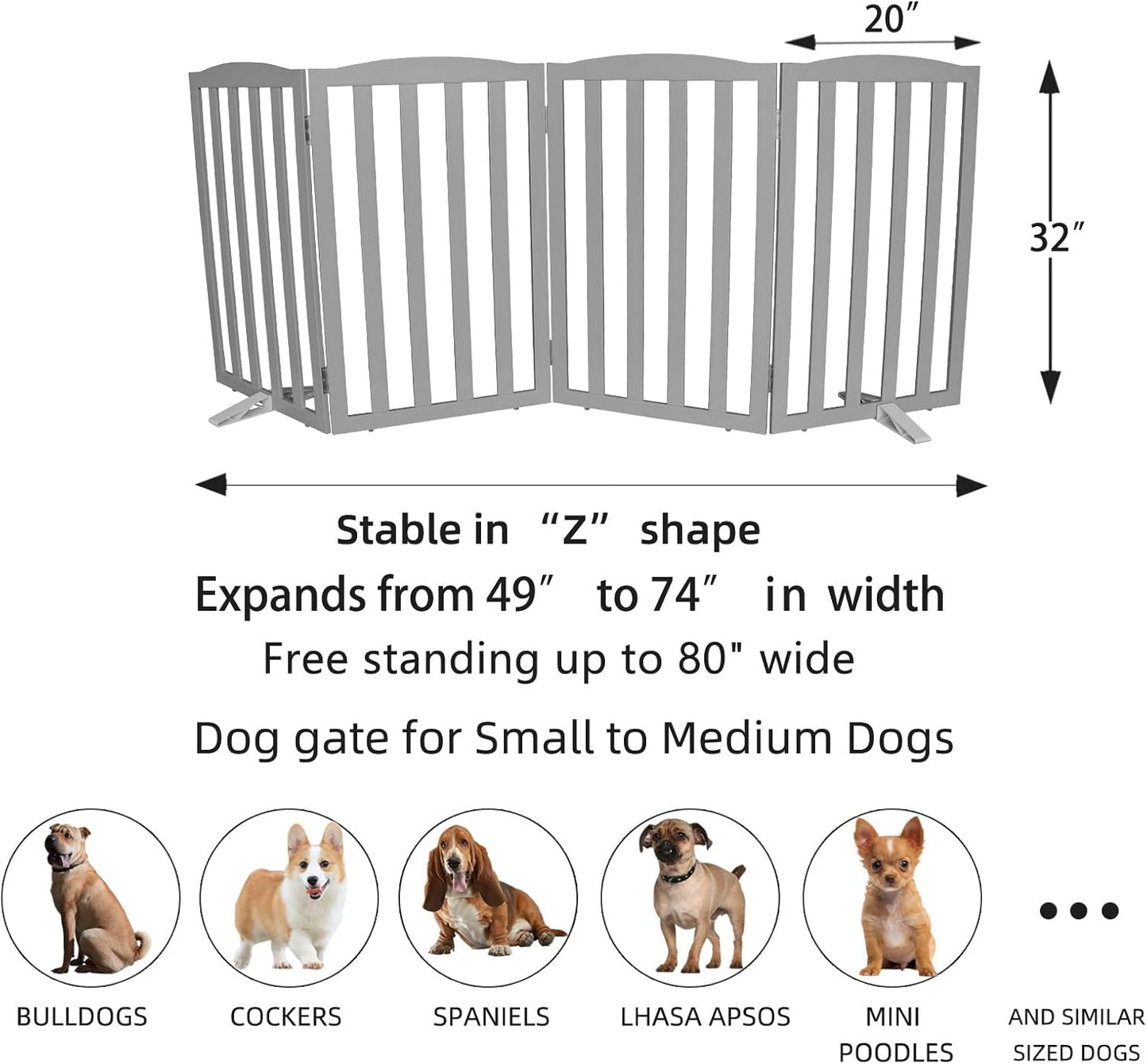 ZJSF Foldable Freestanding Indoor Dog Gate for House Wood White Long Pet Gates Dog Fence for Stairs Puppy Gates for Hallways,Pet Fence, Puppy Gate,Support Feet Included 24 "Height-3 Panels