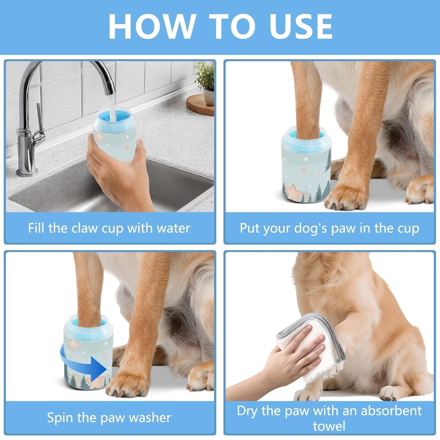 Dog Paw Cleaner Cups for Dogs Pet Foot Washer Paw Scrubber for Medium Small Dogs Cats Cleaning Cup Cute Yellow Fiesta Guitars Cacti and Ethnic Birds